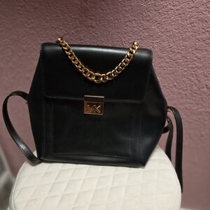 Michael Kors Black Leather Backpack with Gold Chain